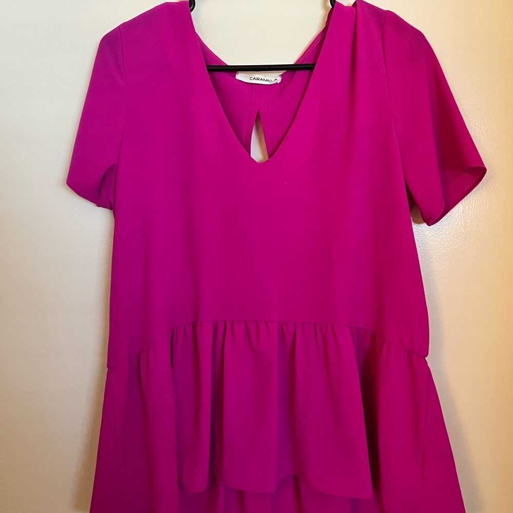 Caramela Short Sleeve Flutter Top - Pink - Size Medium